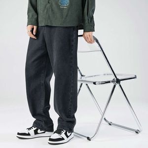 Han Lu – jean Simple de couleur unie pour hommes, pantalon Long délavé, ample et droit, nouvelle collection printemps 2024