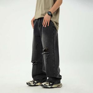 Han Lu – jean délavé et usé pour hommes, jambe droite ample, pantalon en Denim de marque Micro large et tendance