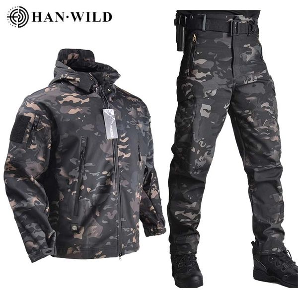 HAN WILD Army vestes + pantalons Soft Shell Vêtements Costumes tactiques Veste imperméable hommes Pilote de vol ensemble Vêtements militaires sur le terrain 220124