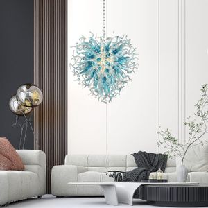 Lustre en verre soufflé à la main, lustre Art déco bleu, lampe suspendue de luxe pour chambre à coucher, salon ou salle à manger