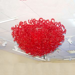 Handgeblazen glazen kroonluchter plafondverlichting LED-lampen Diameter aangepaste decoratieve rode Murano kroonluchters 40 bij 28 inch