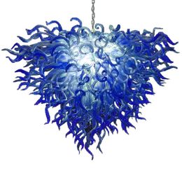 Handgeblazen glazen kroonluchter kobalt blauw kleur lamp romantisch hart ontwerp led hanglampen opknoping verlichting aangepaste kroonluchters licht 100 met 70 cm