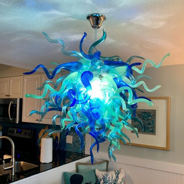 Lámpara de araña de vidrio soplado a mano Flush montado accesorio claro lámparas grandes iluminación bombillas LED para la decoración de la sala de estar