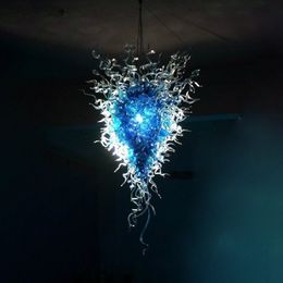 Lustre en verre soufflé à la main Lampe LED Pendentif Lumières Suspendues Bleu Couleur Personnalisé Salon Hôtel Projet Art Décoration 28 par 64 Pouces