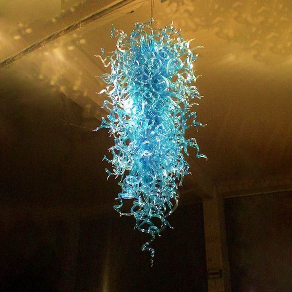 Lustre en verre soufflé à la main Lampe Tiffany Lampe LED moderne Lustres Chambre Décoration de la maison Luminaires turquoise 24 x 54 pouces