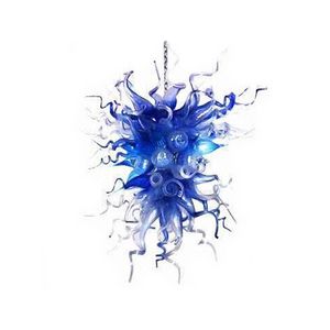 Lustre en cristal de verre soufflé à la main bleu LED Art lampes suspendues éclairage intérieur décoration de salon moderne 24 par 32 pouces