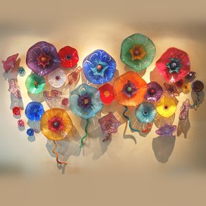 Handgeblazen lampen Kunstplaten Aangepaste gekleurde Murano Glasbloem Wall Art voor Eetkamer Grote Lobby Hotel Decor