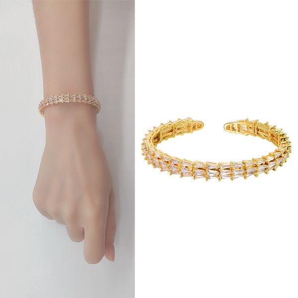 Pulseras de mano para mujer Marca clásica de lujo Micro Pave CZ Cristal Doble fila Diamante Diseñador de lujo Fiesta Boda Joyería africana Dubai Regalos de Navidad Mujer