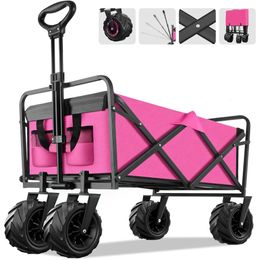Handkar Inklapbare opvouwbare wagen Handcart Beach met grote wielen voor zandcamping trolley roze tuinkarren Vouw naar huis 240420