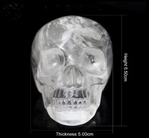 Skull de cristal de cristal transparente natural tallado a mano Gémica Human Alien Head para curación Reiki Halloween Gifts8034945