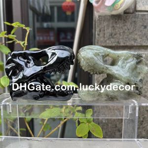 Tête de dinosaure polie sculptée à la main, figurine de guérison Reiki, à collectionner, cristal de quartz naturel, Labradorite, pierre d'obsidienne noire, crâne de tyrannosaure, cadeaux fins