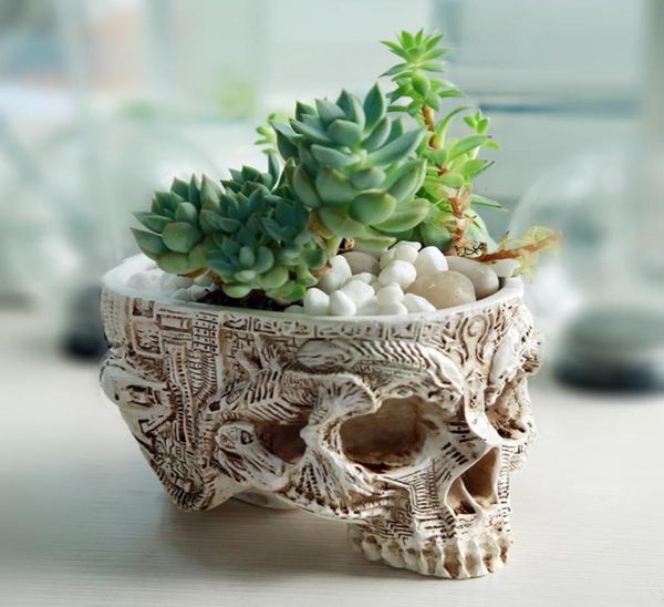 Flor de cráneo tallado a mano Pot de calavera humana Decoración del jardín del hogar Decoración de Halloween T2001046818604