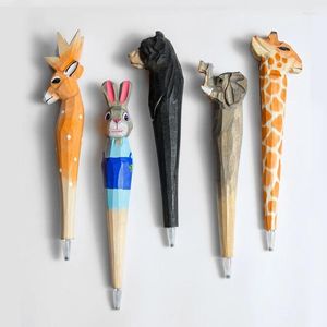 Handgesneden houten gelpen olifant giraf neutrale pennen Leuke schrijfgereedschap voor kinderen cadeau schoolbenodigdheden briefpapier