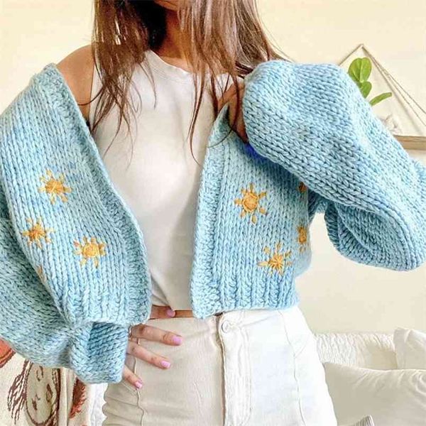 Hand Crochet Pull Sweater Lantern Cardigan court en automne et hiver 210508