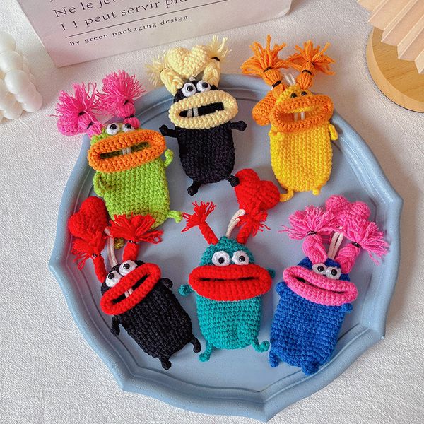 Crochet à la main poupée porte-clés pendentif Crochet drôle saucisse bouche poupée voiture porte-clés suspendus décoration dessin animé cadeau Crochet pendentif 7 styles