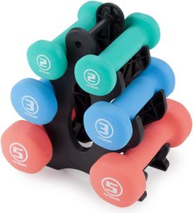 Mancuernas de mano, juego de pesas de neopreno suaves y cómodas para gimnasio en casa, juegos de mancuernas para interiores y exteriores con estante