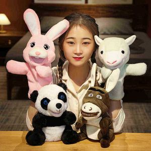 Handvingerpop Kawaii Animal Plush Pop Educatief baby speelgoed Bunny Rabbit Alpaca Donkey Panda Cuddle Gevulde poppencadeau J220729