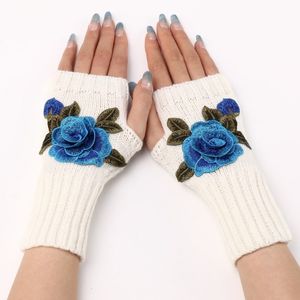 Gants d'hiver en forme de Rose à main, tricotés doux, chauffe-bras, mitaines sans doigts pour femmes et filles, accessoires de mode