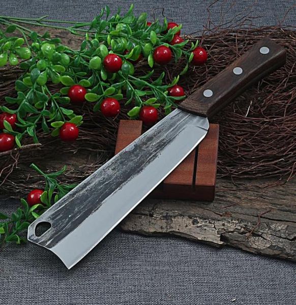 Forjando a la mano un cuchillo de corte de hueso Chef Knives Cleaver cortando con madera Many Camino chino Carnicero al aire libre Herramientas9784130