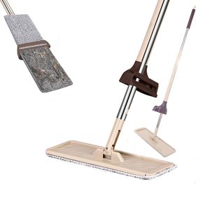 Hand free Squeeze Mop Flat Mops with 3pcs Reusable Microfiber Pads Clean Floor Mops Household Cleaning Tools 210317