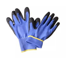 Handhandschoenen Blue Polyester Black PU Safety Work Gloves Garden Glove OEM 13G1610856