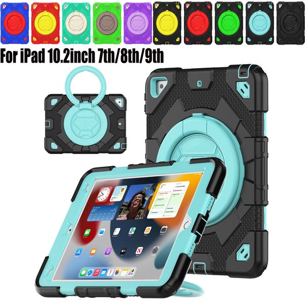 Mandeo de agarre manual para iPad 10.2 pulgada 7th 8th 9th Gen Air3 10.5 pulgadas Hevy Duty Strugged Shock Protes Caso seguro 360 Cubierta de pateador giratoria con correas de hombro + Pet Film