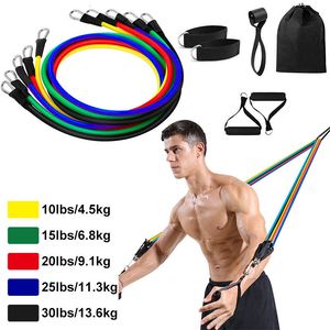 Handgrepen 11pcset latex trek touwweerstandsbanden indoor draagbare fitnessapparatuur enkelband oefening training expander elastische band 230506