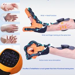 Empuñaduras de mano Guante de robot de rehabilitación portátil para hemiplejia por accidente cerebrovascular Cada funda para dedo tiene su propio sensor Agregue masaje Qulse de baja frecuencia 230904