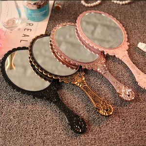 Hand gehouden make-upspiegel romantische vintage kant hold spiegels ovaal ronde cosmetische tool dressoir gift DH9486
