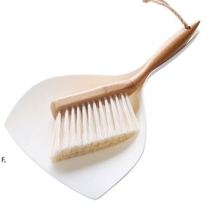 Hand-held Mini Borstel en Dustpan Set White Borstels Bezem met houten handvat voor tafel bureau en sofa rra11337