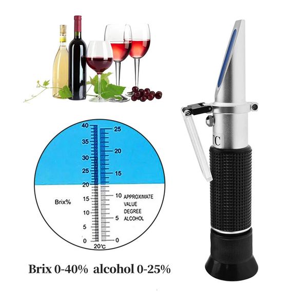 Outils à main 0-40% Brix 0-25% Testeur de réfractomètre à gravité spécifique d'alcool pour moût Bière Vin Raisin Sucre ATC Set Sacc 231229