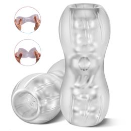 Masturbator transparente de mano a mano Vagina realista mamada Estimulador de garganta profunda para hombres Dick Glans Trainer Massager Sex Toys 240423