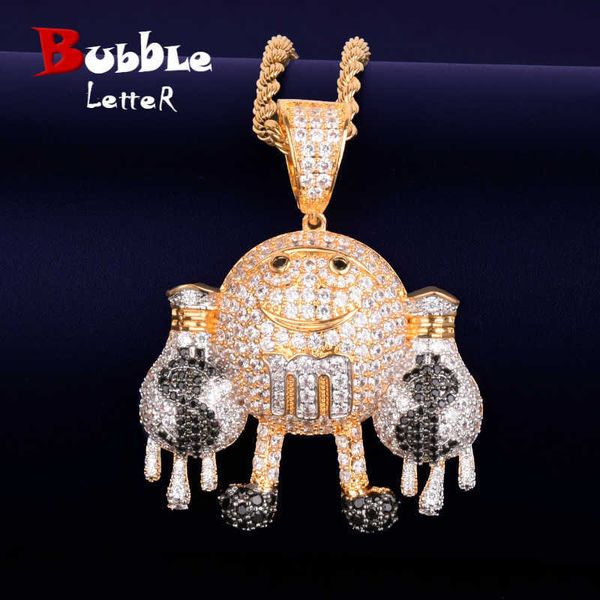 Main tenant une pochette en dollars gouttes pendentif hommes couleur or collier breloque Bling cubique Zircon Hip Hop bijoux X0707