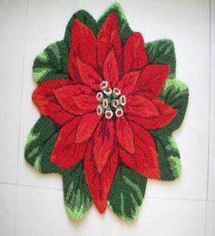 Hand verslaafd Kerstmis Rode Poinsettia Floral Mat Living Door Mats Tapijt Borduurde Porch Doormat vloer Tapijt Huisdecoratie Kerstmis 8714828