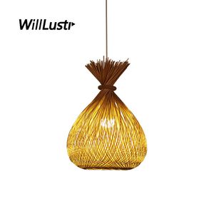 Lampe suspendue en bambou tricotée à la main, luminaire décoratif d'intérieur, idéal pour un Restaurant, un hôtel, un bar, un salon de thé, un bistro, Izakaya Zen, éclairage suspendu en bois