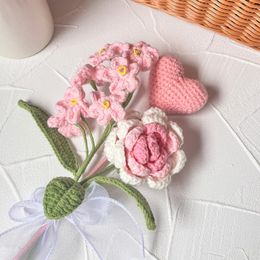 Fleur tricotée à la main fleurs au Crochet maison Bouquet de roses bricolage fini mariage décoratif artisanat cadeau Flores Artificiales 240309