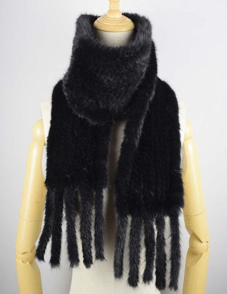 Écharpe à cheveux du vison tricoté à la main Véritable couloir de coiffure de vison pour femmes Fashion Real Fur Scarf avec franges7105217