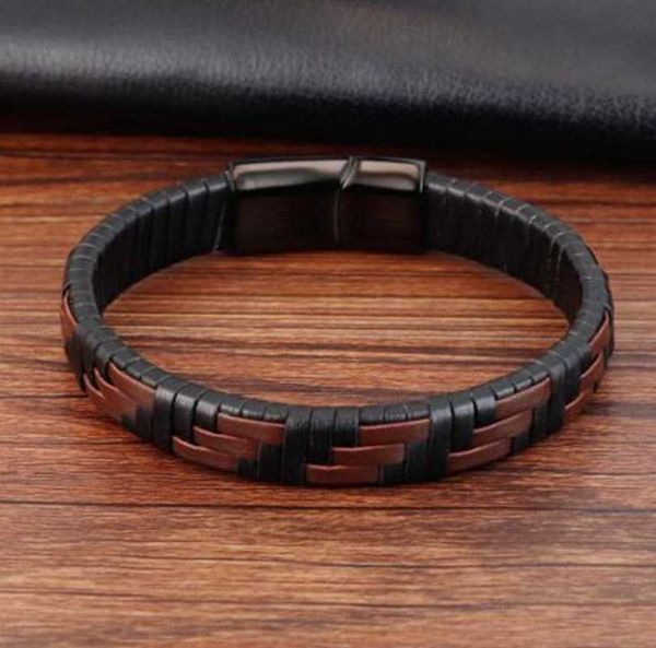 Tricoté à la main Style Simple Classique Hommes Bracelet Haute Qualité En Acier Inoxydable Fermoir Magnétique Charme Bracelets En Cuir Cadeau Q0719