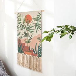 Handgebreid kwastje wandtapijt Nordic Art hangende doek Muuropknoping Handgemaakte bohemien stijl Retro Home Decor katoen 240304