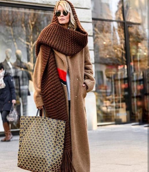 Bufanda de invierno tejido a mano envoltura tejida tejida de capucha grande de cachemir bufanda de lana gruesa mujer bufandas largas new7945467