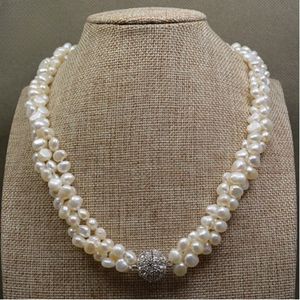 Collier 3-Rows nou￩ ￠ main 6-7 mm Blanc Baroque Perle d'eau douce 17-19 pouces pour femmes bijoux de mode