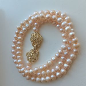 Collier de perle d'eau douce nouée à main 8 à 9 mm en rose doux et pignon en zircon incliné en zircon chaîne de pulls 80cm