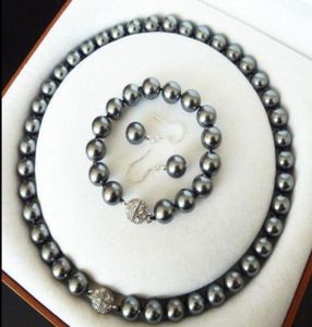 Collier de perle de coquille noire nouée à la main Boucles d'oreilles 19cm de coquille noire de 8 mm