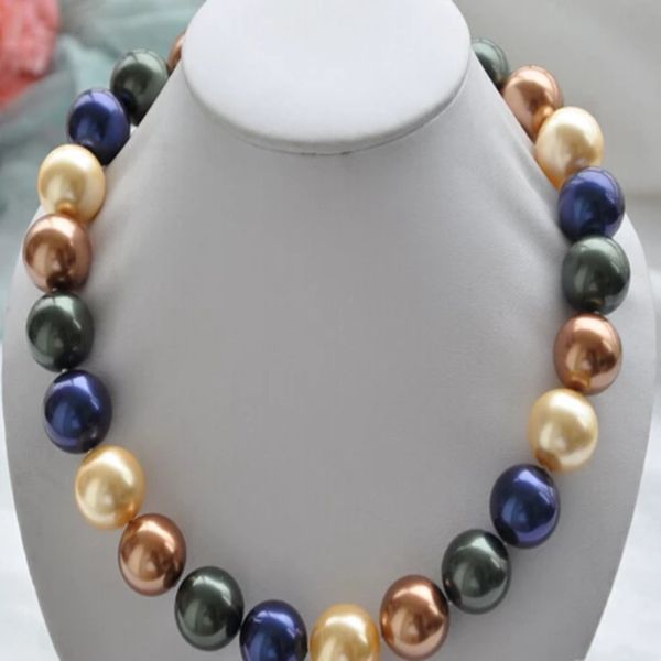 Collar de boda clásico anudado a mano 14mm café dorado azul negro concha perla joyería de moda 18 pulgadas