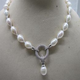 Collier de perles d'eau douce de riz naturel blanc, noué à la main, pendentif élégant, fermoir 234A, 45cm, 11-13mm