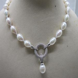 Collar de perlas de agua dulce de arroz natural blanco anudado a mano 45cm 11-13mm colgante elegante cierre3189