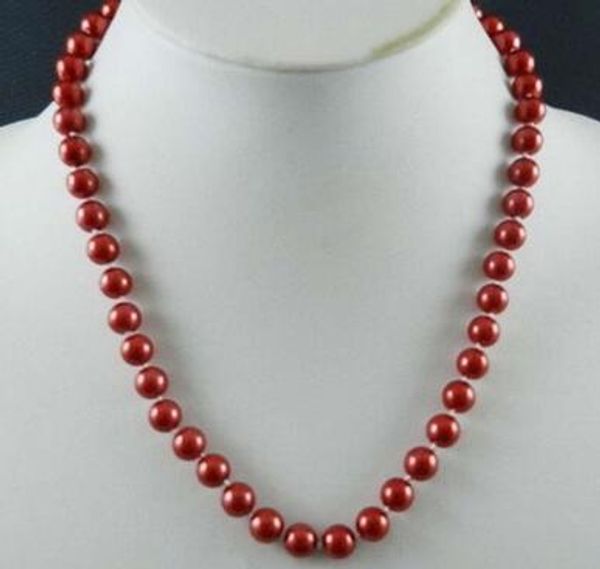 Collar de perlas de concha natural anudado a mano, 8mm, blanco/rojo/azul/verde/amarillo/gris/rosa/marrón, 45cm, 2 piezas por lote, joyería de moda