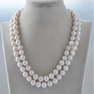 Collier noué à la main naturel 10-11mm double couche collier de perles d'eau douce blanches 2 rangées ras du cou 18-19 pouces