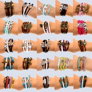 Hand Made 30 Mix Style Infinity leather alloy fashion cuff Bracelet Charm Bracelet Vintage Accessories Lover Gifts