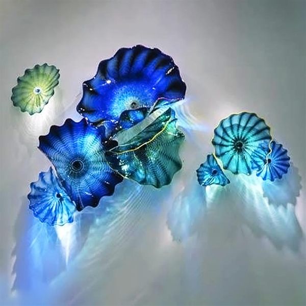 Lámpara soplada hecha a mano, placa de arte, moderna, azul, verde azulado, cristal de Murano, arte de pared abstracto, placas colgantes, lámparas de Color personalizado Size299r
